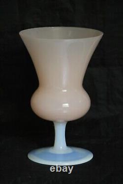 Vintage Italian Pink Opaline Medicis Vase Italy 8.3in White Opalescent Pedestal