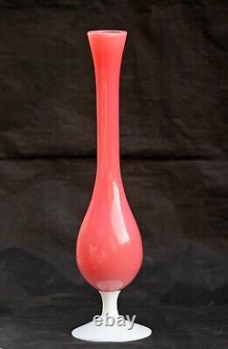 Vintage Italian Pink Opaline Vase White Base 70s 29cm 11.4in Empoli Murano