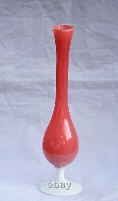 Vintage Italian Pink Opaline Vase White Base 70s 29cm 11.4in Empoli Murano