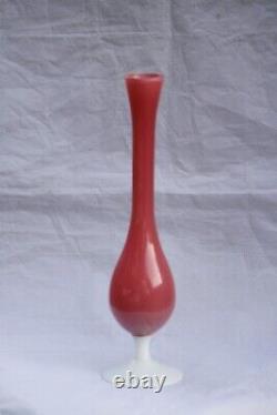 Vintage Italian Pink Opaline Vase White Base 70s 29cm 11.4in Empoli Murano