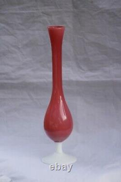 Vintage Italian Pink Opaline Vase White Base 70s 29cm 11.4in Empoli Murano