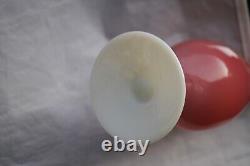 Vintage Italian Pink Opaline Vase White Base 70s 29cm 11.4in Empoli Murano