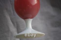 Vintage Italian Pink Opaline Vase White Base 70s 29cm 11.4in Empoli Murano