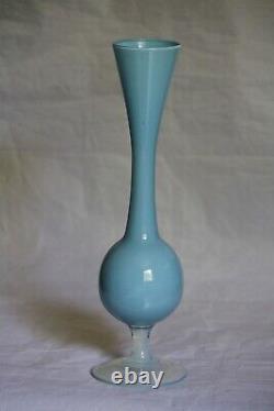 Vintage Italian Turquoise Blue Opaline Glass Footed Vase 70s 26cm 10in Space Age