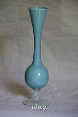 Vintage Italian Turquoise Blue Opaline Glass Footed Vase 70s 26cm 10in Space Age