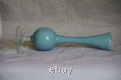 Vintage Italian Turquoise Blue Opaline Glass Footed Vase 70s 26cm 10in Space Age