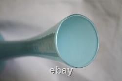 Vintage Italian Turquoise Blue Opaline Glass Footed Vase 70s 26cm 10in Space Age