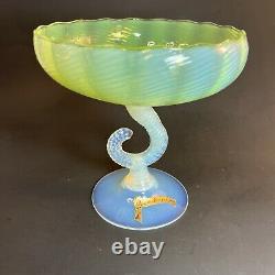 Vintage Italy Opalina Fiorentina Glass Footed Fruit Bowl Vase Handblown in Italy