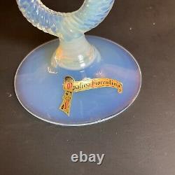 Vintage Italy Opalina Fiorentina Glass Footed Fruit Bowl Vase Handblown in Italy