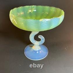 Vintage Italy Opalina Fiorentina Glass Footed Fruit Bowl Vase Handblown in Italy