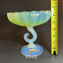 Vintage Italy Opalina Fiorentina Glass Footed Fruit Bowl Vase Handblown in Italy