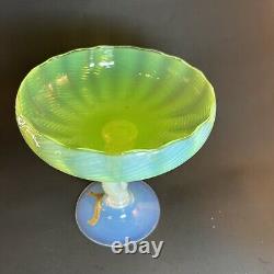 Vintage Italy Opalina Fiorentina Glass Footed Fruit Bowl Vase Handblown in Italy