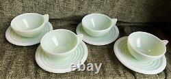 Vintage Jadeite art Deco France Tea Cup & Saucer X 4 Opaline Glass B425