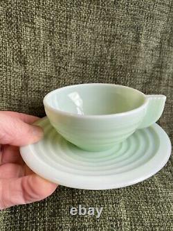 Vintage Jadeite art Deco France Tea Cup & Saucer X 4 Opaline Glass B425