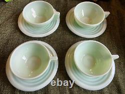 Vintage Jadeite art Deco France Tea Cup & Saucer X 4 Opaline Glass B425