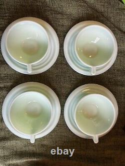 Vintage Jadeite art Deco France Tea Cup & Saucer X 4 Opaline Glass B425