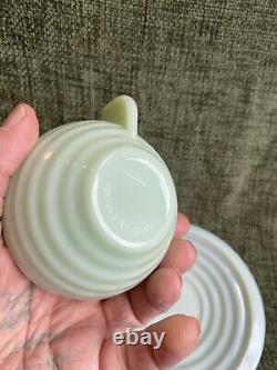 Vintage Jadeite art Deco France Tea Cup & Saucer X 4 Opaline Glass B425