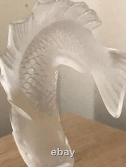 Vintage Lalique Goujon Leaping Fish Opalescent Paperweight