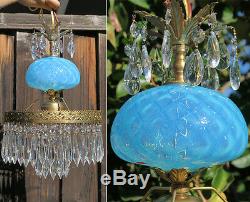 Vintage Lamp chandelier MURANO Venetian Turquoise Opaline Art Glass brass Tole