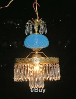 Vintage Lamp chandelier MURANO Venetian Turquoise Opaline Art Glass brass Tole