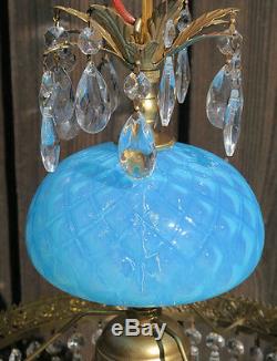 Vintage Lamp chandelier MURANO Venetian Turquoise Opaline Art Glass brass Tole