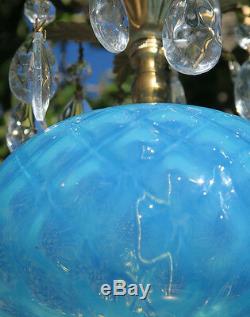 Vintage Lamp chandelier MURANO Venetian Turquoise Opaline Art Glass brass Tole