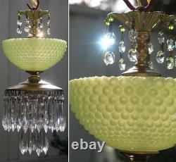Vintage Lamp chandelier MURANO Venetian Yellow Opaline Art Bubble Glass brass