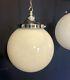 Vintage Large 20cm Opaline Glass Globe Lights With Galleries And Hooks