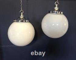 Vintage Large 20cm Opaline Glass Globe Lights with galleries and hooks