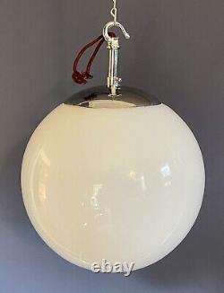 Vintage Large 24cm Opaline Glass Globe Light with Monks Cap Galleries & hooks