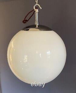 Vintage Large 24cm Opaline Glass Globe Light with Monks Cap Galleries & hooks
