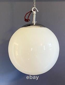 Vintage Large 24cm Opaline Glass Globe Light with Monks Cap Galleries & hooks