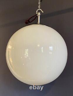Vintage Large 24cm Opaline Glass Globe Light with Monks Cap Galleries & hooks