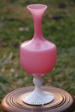 Vintage Large Italian Pink Opaline Vase Empoli or Murano 35cm 13.78in White Base