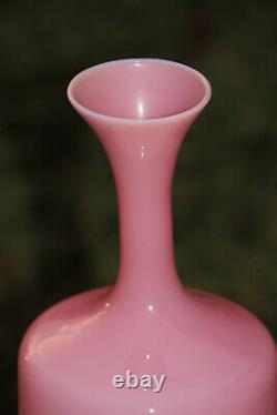 Vintage Large Italian Pink Opaline Vase Empoli or Murano 35cm 13.78in White Base