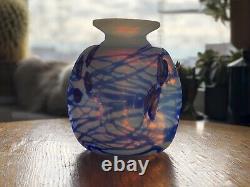 Vintage MCM Striped Art Glass Vase Opalescent glass