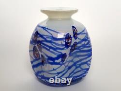 Vintage MCM Striped Art Glass Vase Opalescent glass