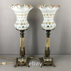 Vintage Matching Pair Fenton French Opalescent Coin Dot Lamps 22.25 Tall