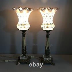 Vintage Matching Pair Fenton French Opalescent Coin Dot Lamps 22.25 Tall