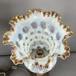 Vintage Matching Pair Fenton French Opalescent Coin Dot Lamps 22.25 Tall