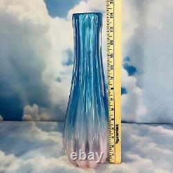 Vintage Mazzega Murano Art Glass Vase Opalescent Blue Pink Pearl Paper Signed