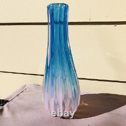 Vintage Mazzega Murano Art Glass Vase Opalescent Blue Pink Pearl Paper Signed