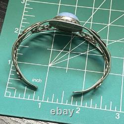 Vintage Mexico Art Glass Faux OPAL Foil Opalescent Alpaca Silver Cuff Bracelet