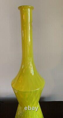 Vintage Mid Century Modern Italian Empoli Bottle Vase Yellow opaline Glass MCM