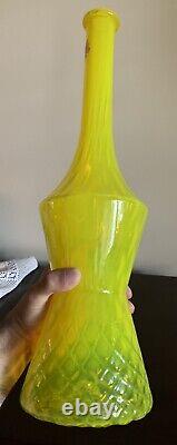 Vintage Mid Century Modern Italian Empoli Bottle Vase Yellow opaline Glass MCM