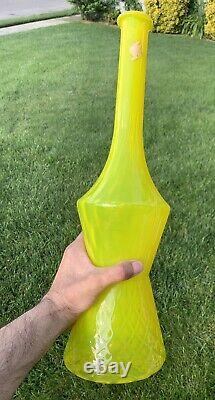 Vintage Mid Century Modern Italian Empoli Bottle Vase Yellow opaline Glass MCM