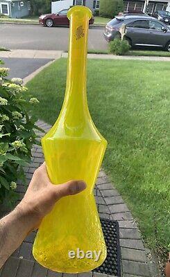 Vintage Mid Century Modern Italian Empoli Bottle Vase Yellow opaline Glass MCM