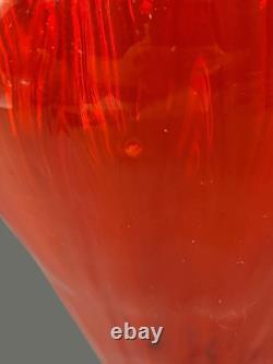 Vintage Mid-Century Modern Italian Red Opaline Ruffled Top Art Glass Vase 16'