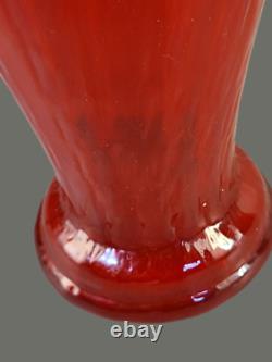 Vintage Mid-Century Modern Italian Red Opaline Ruffled Top Art Glass Vase 16'