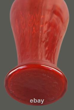 Vintage Mid-Century Modern Italian Red Opaline Ruffled Top Art Glass Vase 16'